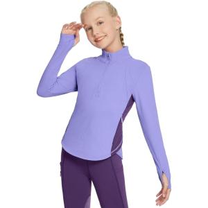 imagebaleaf Girls Fleece Long Sleeve Shirts Fall Jacket Half Zip Sweatshirts Horse Riding Camping Thermal Coat KidsBpurple