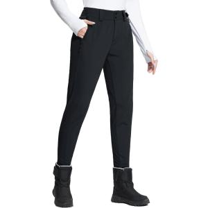 imagebaleaf Womens Fleece Lined Snow Ski Pants Waterproof Windproof Softshell Insulated Slim Thermal Pants Zipper Bottom LegBlack