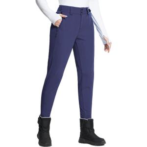 imagebaleaf Womens Fleece Lined Snow Ski Pants Waterproof Windproof Softshell Insulated Slim Thermal Pants Zipper Bottom LegNavy Blue