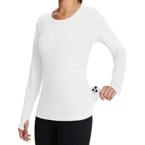 imagebaleaf Womens Long Sleeve Workout Tops Active Running Shirts Loose Fit Quick Dry Athletic SoftWhitesoft