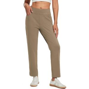 imagebaleaf Womens Pants with Zipper Pockets Stretch Golf Pants High Waist Travel Athletic Work Casual UPF50Brownfleece Lined