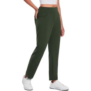 imagebaleaf Womens Pants with Zipper Pockets Stretch Golf Pants High Waist Travel Athletic Work Casual UPF50Greenfleece Lined
