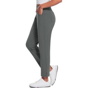 imagebaleaf Womens Pants with Zipper Pockets Stretch Golf Pants High Waist Travel Athletic Work Casual UPF50Greyfleece Lined