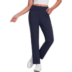 imagebaleaf Womens Pants with Zipper Pockets Stretch Golf Pants High Waist Travel Athletic Work Casual UPF50Navyfleece Lined