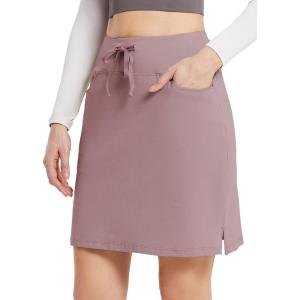 imagebaleaf Womens Skorts Skirts 20quot Knee Length Cotton Casual High Waist Drawstring Modest Golf Skort with PocketBurlwood