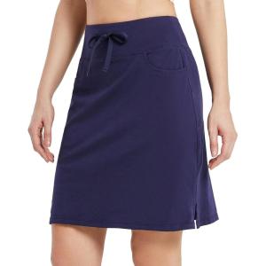 imagebaleaf Womens Skorts Skirts 20quot Knee Length Cotton Casual High Waist Drawstring Modest Golf Skort with PocketDark Blue