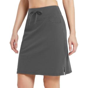 imagebaleaf Womens Skorts Skirts 20quot Knee Length Cotton Casual High Waist Drawstring Modest Golf Skort with PocketGray