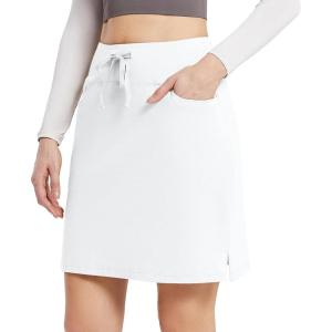 imagebaleaf Womens Skorts Skirts 20quot Knee Length Cotton Casual High Waist Drawstring Modest Golf Skort with PocketWhite