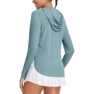 imagebaleaf Womens UPF 50 Sun Shirt with Hoodie SPF Long Sleeve UV Protection Clothing Hiking Fishing Outdoor LightweightHeather Light Blue