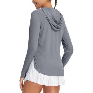imagebaleaf Womens UPF 50 Sun Shirt with Hoodie SPF Long Sleeve UV Protection Clothing Hiking Fishing Outdoor LightweightHeather Light Gray