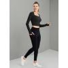 imagebaleaf Womens Long Sleeve Workout Tops Athletic Crop Top Running Slim Fit Gym Yoga ShirtsSquareblack