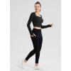 imagebaleaf Womens Long Sleeve Workout Tops Athletic Crop Top Running Slim Fit Gym Yoga ShirtsSquareblack