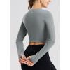 imagebaleaf Womens Long Sleeve Workout Tops Athletic Crop Top Running Slim Fit Gym Yoga ShirtsSquaresmoked Pearl
