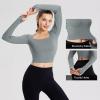 imagebaleaf Womens Long Sleeve Workout Tops Athletic Crop Top Running Slim Fit Gym Yoga ShirtsSquaresmoked Pearl