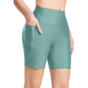 imagebaleaf Womens 3quot5quot6quot8quot High Waisted Swim Shorts Tummy Control Swimsuits Bottoms Modest Board Shorts UPF 50Green