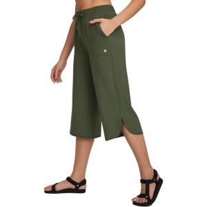 imagebaleaf Womens Capri Pants Wide Leg Plus Size UPF50 Lightweight Quick Dry Pants Casual Loose Sweatpants Hiking WalkingDark Army Green