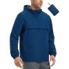 imagebaleaf Mens Packable Rain Jacket Lightweight Hooded Windbreaker Water Resistant Hiking Travel Reflective JacketsNavy Blue