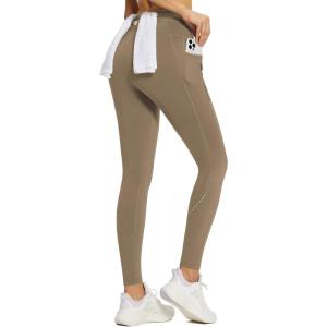 imagebaleaf Fleece Lined Leggings Women Waterproof Thermal Pants Winter Workout Running Tights with Pockets Cold Weather GearBrown