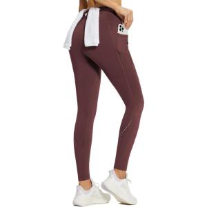 imagebaleaf Fleece Lined Leggings Women Waterproof Thermal Pants Winter Workout Running Tights with Pockets Cold Weather GearRed