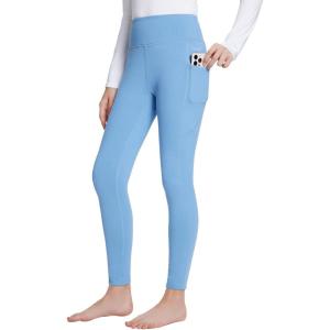 imagebaleaf Girls Fleece Lined Leggings Kids Warm Pants Youth Compression Yoga Athletic School Tights with PocketsLight Blue