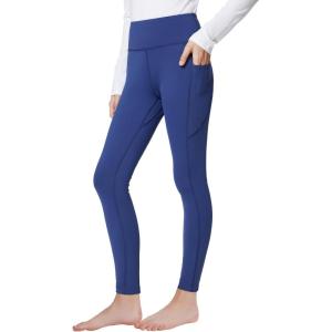 imagebaleaf Girls Fleece Lined Leggings Kids Warm Pants Youth Compression Yoga Athletic School Tights with PocketsNavy Blue
