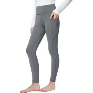 imagebaleaf Girls Fleece Lined Leggings Kids Warm Pants Youth Compression Yoga Athletic School Tights with PocketsPlum Kitten