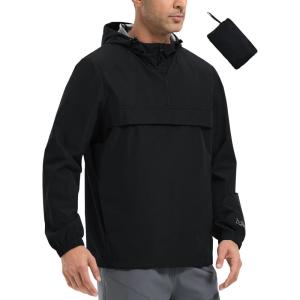 imagebaleaf Mens Packable Rain Jacket Lightweight Hooded Windbreaker Water Resistant Hiking Travel Reflective JacketsBlack