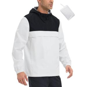 imagebaleaf Mens Packable Rain Jacket Lightweight Hooded Windbreaker Water Resistant Hiking Travel Reflective JacketsBlackwhite