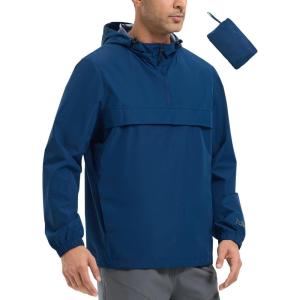 imagebaleaf Mens Packable Rain Jacket Lightweight Hooded Windbreaker Water Resistant Hiking Travel Reflective JacketsNavy Blue