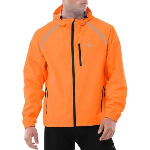 imagebaleaf Mens Rain Jacket Waterproof Windbreaker Running Cycling Golf Hiking Gear Hood Lightweight Reflective PackableAorange