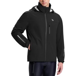 imagebaleaf Mens Rain Jacket Waterproof Windbreaker Running Cycling Golf Hiking Gear Hood Lightweight Reflective PackableBblack