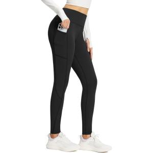 imagebaleaf Womens Fleece Lined Leggings Thick Soft Winter Warm Thermal Waterproof High Waisted Pockets Hiking Running SkiingBlack