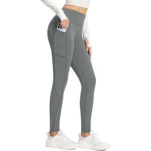 imagebaleaf Womens Fleece Lined Leggings Thick Soft Winter Warm Thermal Waterproof High Waisted Pockets Hiking Running SkiingGrey