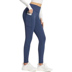 imagebaleaf Womens Fleece Lined Leggings Thick Soft Winter Warm Thermal Waterproof High Waisted Pockets Hiking Running SkiingNavy