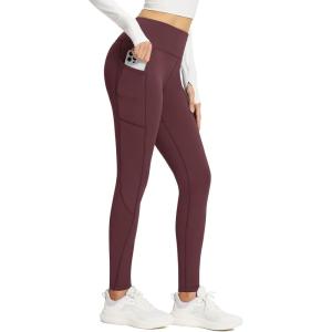 imagebaleaf Womens Fleece Lined Leggings Thick Soft Winter Warm Thermal Waterproof High Waisted Pockets Hiking Running SkiingRed