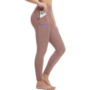 imagebaleaf Womens Leggings with 6 Pockets 25 Tummy Control Workout Yoga High Waisted 78 Ankle PantsBrown