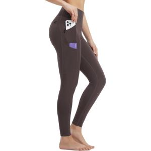 imagebaleaf Womens Leggings with 6 Pockets 25 Tummy Control Workout Yoga High Waisted 78 Ankle PantsDark Brown