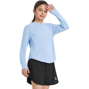 imagebaleaf Girls Sun Shirt UPF50 UV Protection Long Sleeve Kids SPF Athletic Hoodie Rash Guard Tops ClothingLight Blue