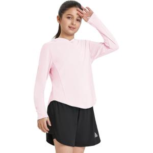 imagebaleaf Girls Sun Shirt UPF50 UV Protection Long Sleeve Kids SPF Athletic Hoodie Rash Guard Tops ClothingLight Pink