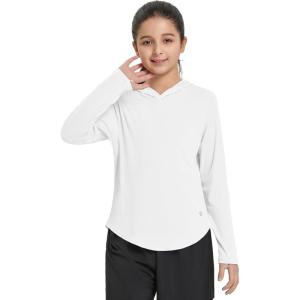 imagebaleaf Girls Sun Shirt UPF50 UV Protection Long Sleeve Kids SPF Athletic Hoodie Rash Guard Tops ClothingWhite