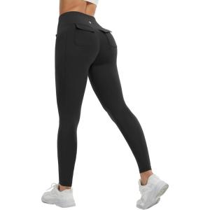imagebaleaf Womens 78 Workout Leggings Petite Yoga Pants with Pockets Drawstring High Waist Ankle Pants Butt Lift AthleticBlack