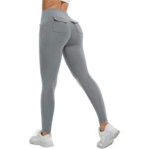 imagebaleaf Womens 78 Workout Leggings Petite Yoga Pants with Pockets Drawstring High Waist Ankle Pants Butt Lift AthleticGrey