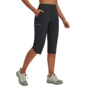imagebaleaf Womens 17 Capri Pants Lighweight Cargo Capris Quick Dry Zipper Pockets Hiking Biking Casual OutdoorBlack