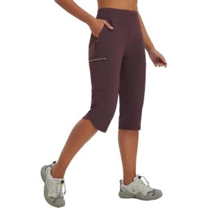 imagebaleaf Womens 17 Capri Pants Lighweight Cargo Capris Quick Dry Zipper Pockets Hiking Biking Casual OutdoorDark Brown