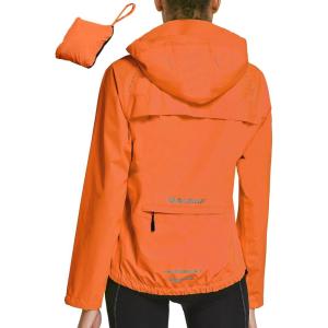 imagebaleaf Womens Rain Jackets Waterproof Windbreaker Packable Running Lightweight Cycling Jacket Reflective Hooded1orange