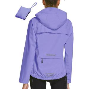 imagebaleaf Womens Rain Jackets Waterproof Windbreaker Packable Running Lightweight Cycling Jacket Reflective Hooded1purple