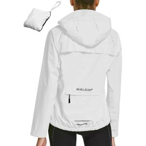 imagebaleaf Womens Rain Jackets Waterproof Windbreaker Packable Running Lightweight Cycling Jacket Reflective Hooded1white