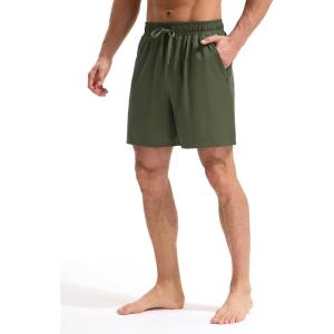 imagebaleaf Mens Swim Trunks with Compression Liner 5 ampamp 7 inch Quick Dry Bathing Suit Swim Shorts with Zippered PocketsArmy Green