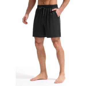 imagebaleaf Mens Swim Trunks with Compression Liner 5 ampamp 7 inch Quick Dry Bathing Suit Swim Shorts with Zippered PocketsBlack