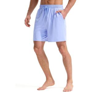imagebaleaf Mens Swim Trunks with Compression Liner 5 ampamp 7 inch Quick Dry Bathing Suit Swim Shorts with Zippered PocketsLight Blue